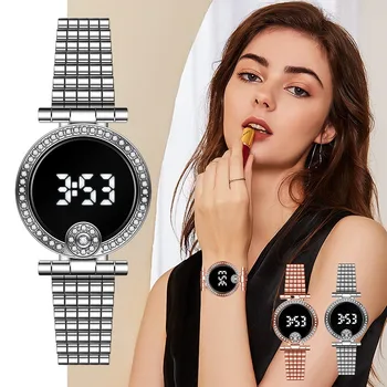 Прости електронен часовник със сензорен екран, ретро диамантена каишка от неръждаема стомана, дамски ръчен часовник digital Reloj De Mujer, директна доставка