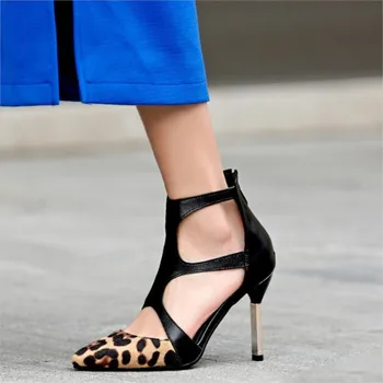 Размер KNCOKAR 2022 нова мода кухи сандали размер, леопардовый принт, черни обувки, сандали 34-46