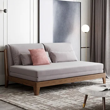 Разтегателен диван от масивно дърво, сгъваема всекидневна, двойна стая, богат на функции, прост, модерен легло с двойна употреба