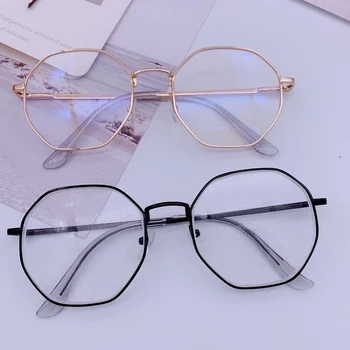 Реколта рамки за очила със синя светлина, Кръгъл Дамски Мъжки обектив, Оптично огледало за късогледство, Просто метални рамки за очила със синя светлина
