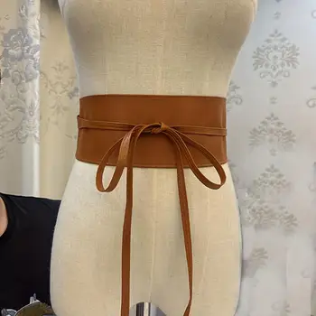 Ретро каишка с регулируема шнур изкуствена кожа колан за жени в ретро стил, с тънка талия, рокля, палто, пуловер, колан