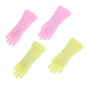 Ръкавици за куклена къща в мащаб 1/12, Розово-зелени Аксесоари за кукли, миниатюрни ръкавици за почистване, интериор за пране в игрите на хижата, Мини-ръкавици за печене