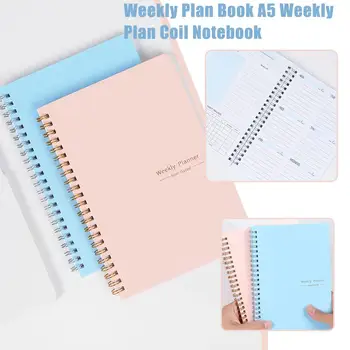 Седмичен План Book A5 Седмичен План Coil Notebook Седмичен Пълен Книгата План за Самостоятелно Plan Изпълнен с Бележник Book Седмичен График Coil Инж. P1Y6