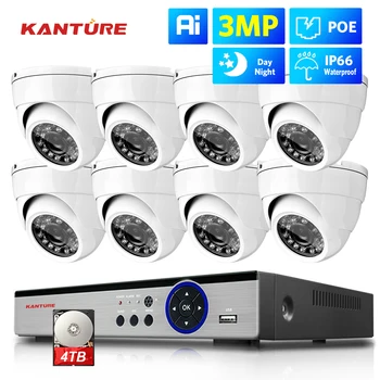 Система IP от камери KANTURE HD 3MP Security POE за откриване на човек с помощта на изкуствен интелект, на закрито и открито, 8-канален Водоустойчив комплект камери за видеонаблюдение