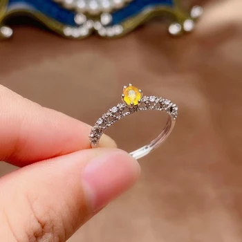 Скъп пръстен от сребро с жълт сапфир за младо момиче 3 мм * 4 мм Естествен сапфир Август Камък на Раждане 925 Сребърни бижута със сапфир
