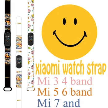 Умен гривна с смайликом за Xiaomi Mi Band 5 6 Спортен каишка за часовник Силиконов ремък за xiaomi mi band 3 4 гривна Mi 7 Каишка
