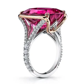 Фантазия в розово-червени пръстени с големи хрустальным камък за жените, Цветен пръстен с кубическим цирконием, сватбени декорации за годеж, подарък за очарователни парти