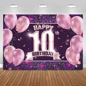 Фон за снимки с 10-годишнината на Розово и лилаво Фон за рожден ден Украса банер стена Декор за фотосесия