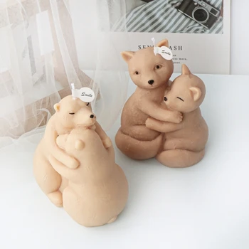 Форма за свещи Hug Foxes във форма на мечка, ароматни свещи, силиконова форма, форми от смола, форми за ключодържатели със собствените си ръце