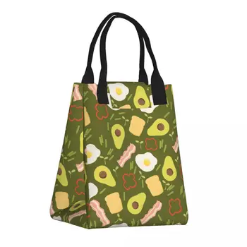 Хартиена чанта за обяд, авокадо, бекон, бъркани яйца-яйца, водене жив свежест, чанта за обяд с една кука-линия, топлоизолационна чанта за обяд