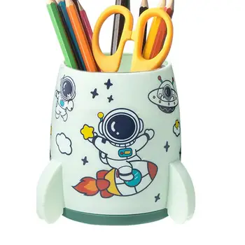 Хубава писалка притежател Чаша за моливи с ракетната кораб и стикер астронавти Титуляр за моливи Голям капацитет за четката за грим, Четка за писане