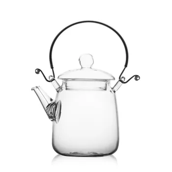 Чайник от устойчиви на топлина стъкло, ръчно изработени, Прозрачна кана с филтър, За приготвяне на чай Кунг-фу, Японски чайник за чай