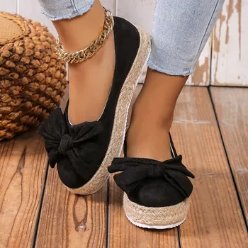 Черни дамски обувки на платформа С кръгло бомбе и лък За момичета, Обувки в стил Лолита