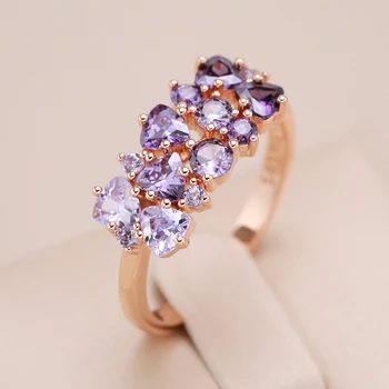 Kinel Горещи Блестящи Пурпурни пръстени ангажимент на Булката от естествен Цирконий За жени Trend Розово злато проба 585, Ежедневни Бижута, Кристал подарък
