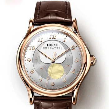 LOBINNI мъжки автоматичен часовник луксозна марка самостоятелно ликвидация механични часовници с фазата на луната ръчен часовник relogio masculino водоустойчив reloj
