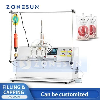 ZONESUN 4 Дюзи Чучур Чанта За Бутилиране на Течности Укупорочная Полуавтоматична Машина се Изправи Чанта Doypack Обзавеждане За Опаковане Сок ZS-ASP4