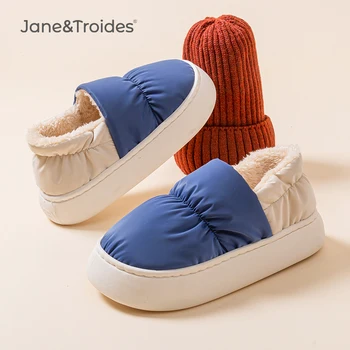 Джейн Troides 2022 Зимни Топли Мъжки И дамски Плюшени Чехли на платформа, Домашна Памучен Топла Обвивка за петата, Меки Пухкави Мъжки Обувки Нескользящая