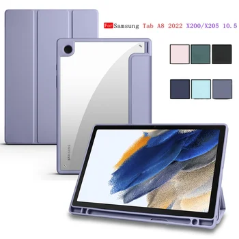 За Samsung Galaxy Tab A8 10.5 LTE SM-X205 X200 2022 Ултратънък Акрилни Кожен Калъф Прозрачно Задната част на Кутията С Притежателя на Химикалки