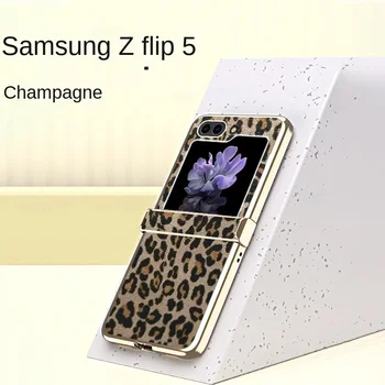 Кожен Калъф За мобилен Телефон с Покритие Леопардовым Принтом Samsung Galaxy Z Flip 5 4 3 Flip5 Flip4 Flip3 5G Drop устойчив на удари Твърд Калъф