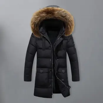 Мъжко зимно памучни палто с подплата от дебела изкуствена кожа, палто с качулка с дълъг ръкав, Задържане на топлината, Свалящ Шапка със средна дължина, Паркове Унисекс