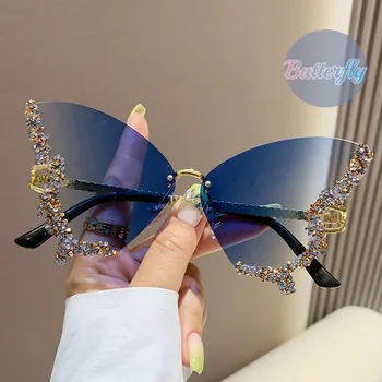 Стилни слънчеви очила във формата на пеперуда, женски vintage слънчеви очила с диамантена рамки, дамски слънчеви очила с защита от UV400